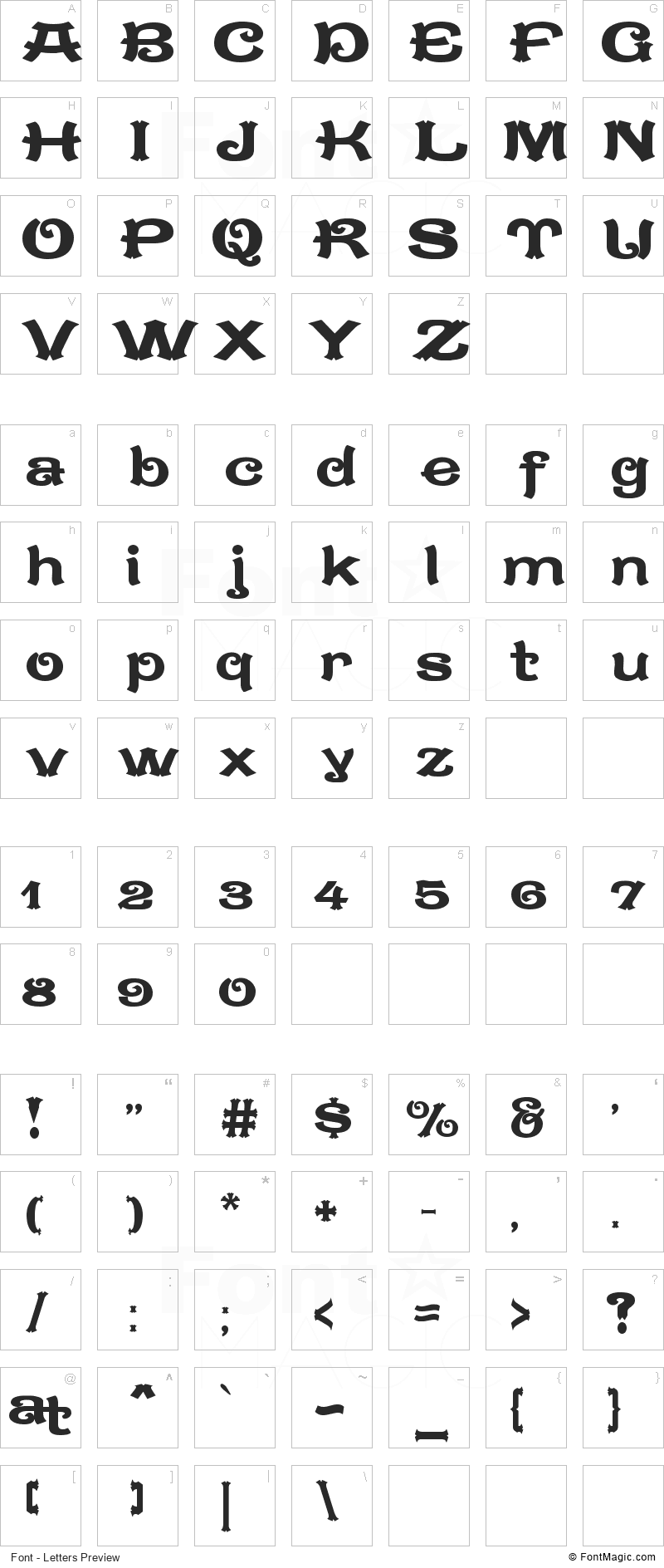 Caractere Doublet Font - All Latters Preview Chart